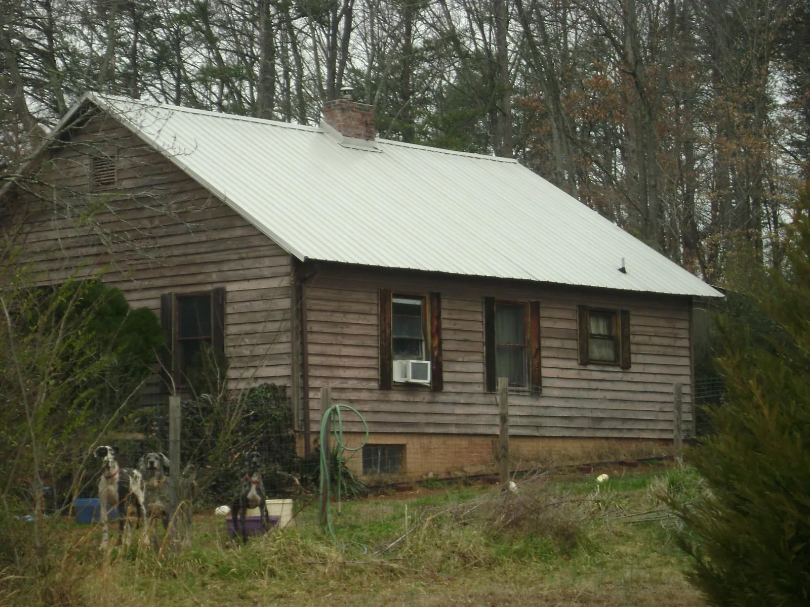 White metal roof on an old wood sided farmhouse, from a Asphalt Shingle Roof Repair job in South Richmond Hill